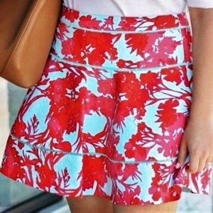 BANANA REPUBLIC TEAL & RED FLORAL CIRCLE SKIRT SZ 8